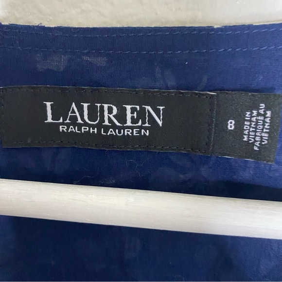 Lauren Ralph Lauren Floral Dress Womens Size 8 Puff Sleeves Blue Mini Bow Polo - Picture 6 of 13